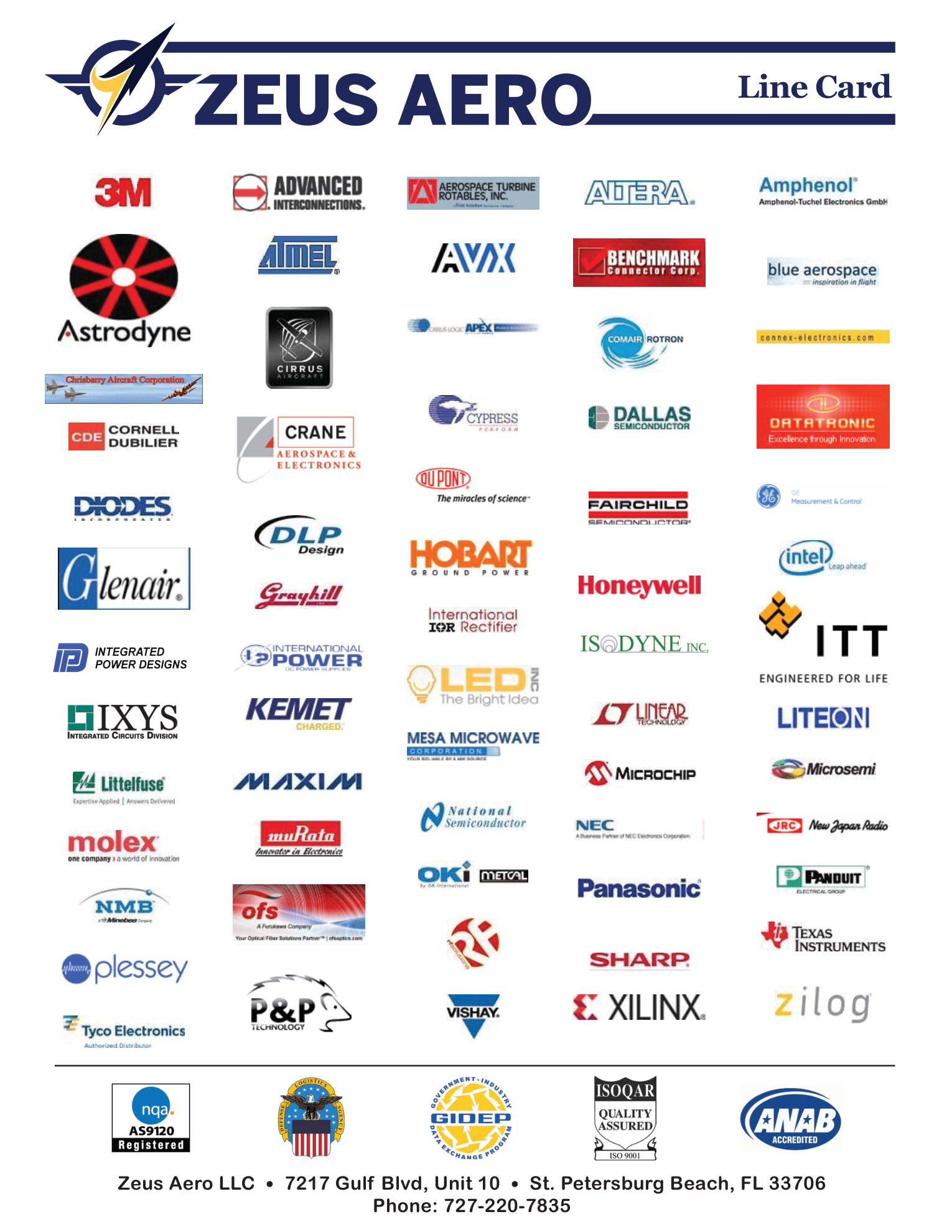 Zeus Aero Group — Line Card